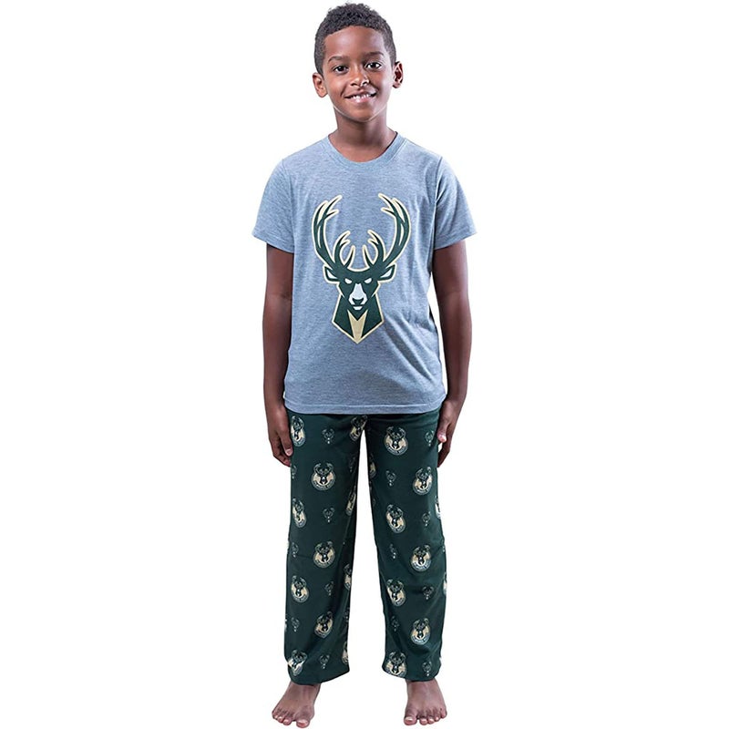 Ultra Game NBA Official Youth 2 Piece T-Shirt & Lounge Pants Pajama Set, Milwaukee Bucks, Boys Sizes, 10-12 - Image 1